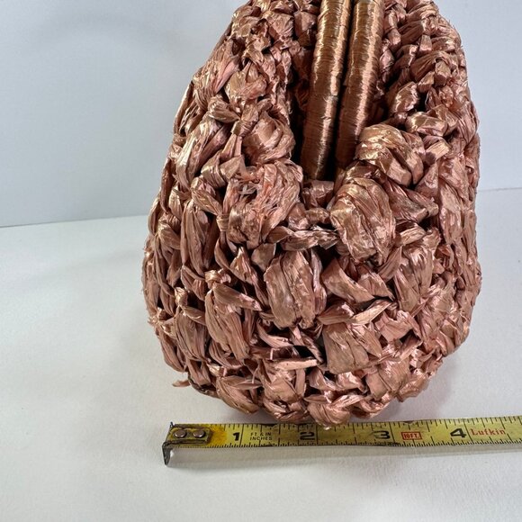 Vintage Pink Raffia Woven Handbag w/ Bamboo Handle Made in Italy - Picture 12 of 14